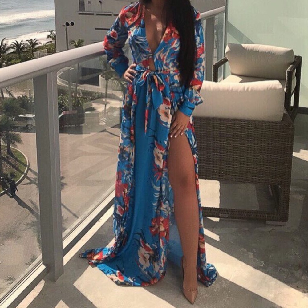 Floral double slit maxi dress